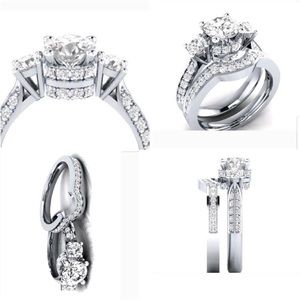 Wedding band engagement ring set